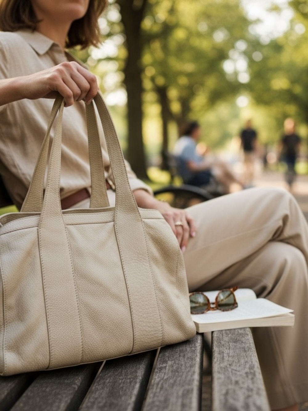 Donna Karan Cream Deer Skin Leather Tote